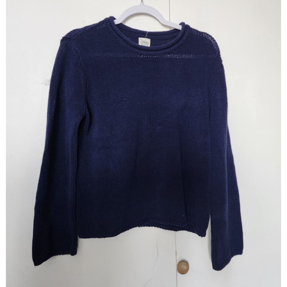 Womens Navy blue Roll Neck Cotton Crew Sweater NWT L Heritage preppy old money